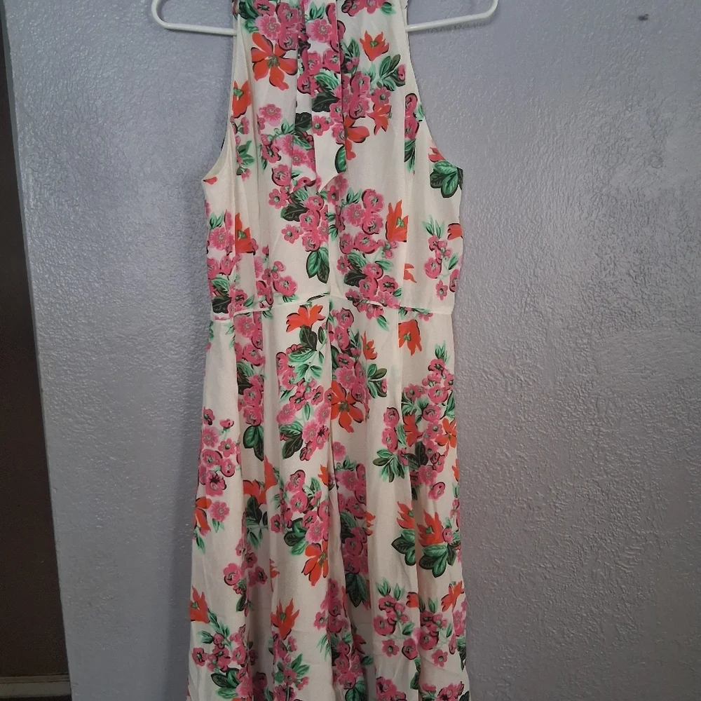 Ann Taylor NWT Halter Floral White Pink Green Dress Bow Detail Size 10 - Picture 7 of 8